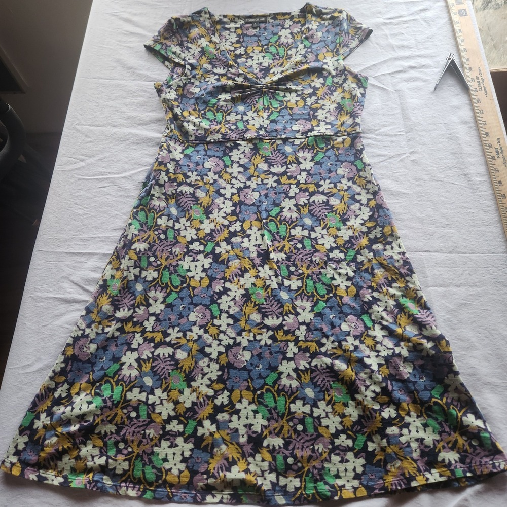 Toad&Co Womens Small Floral V-Neck Cap Sleeve A-Line Jersey Dress with Pocket